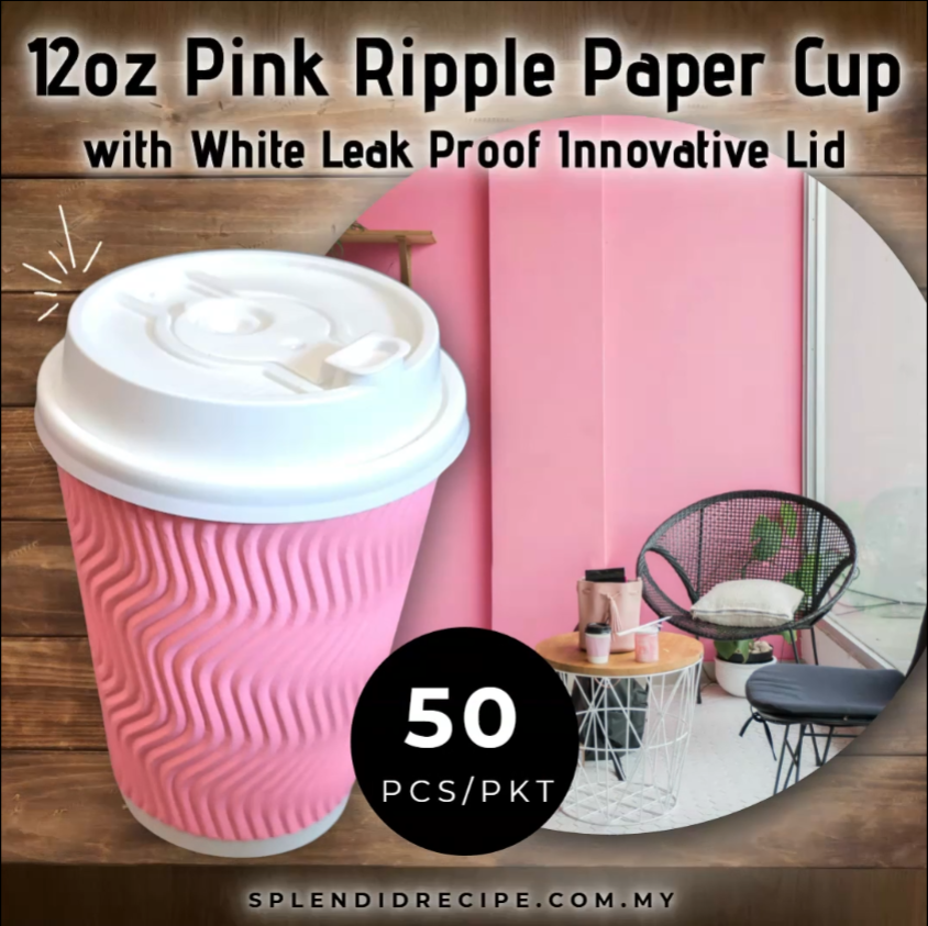 12oz Pink Ripple Paper Cup With Double Hole Ear Loop Lid (50 pcs)