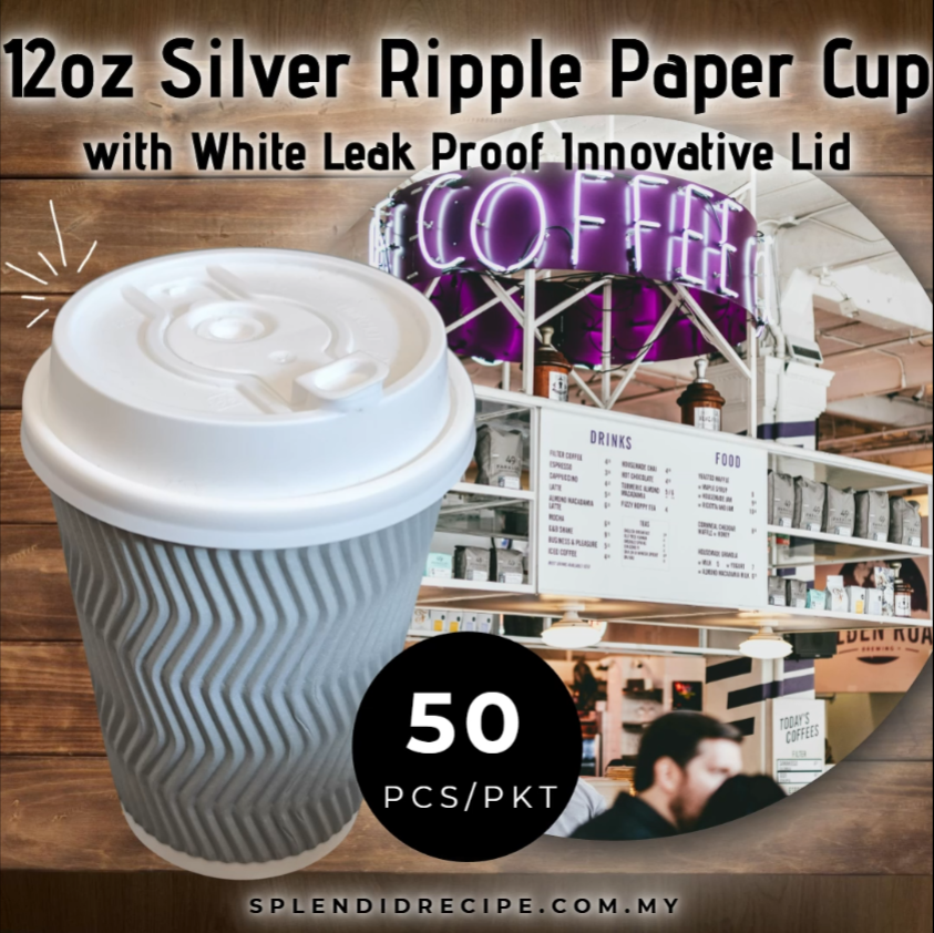 12oz Silver Ripple Paper Cup With Double Hole Ear Loop Lid (50 pcs)