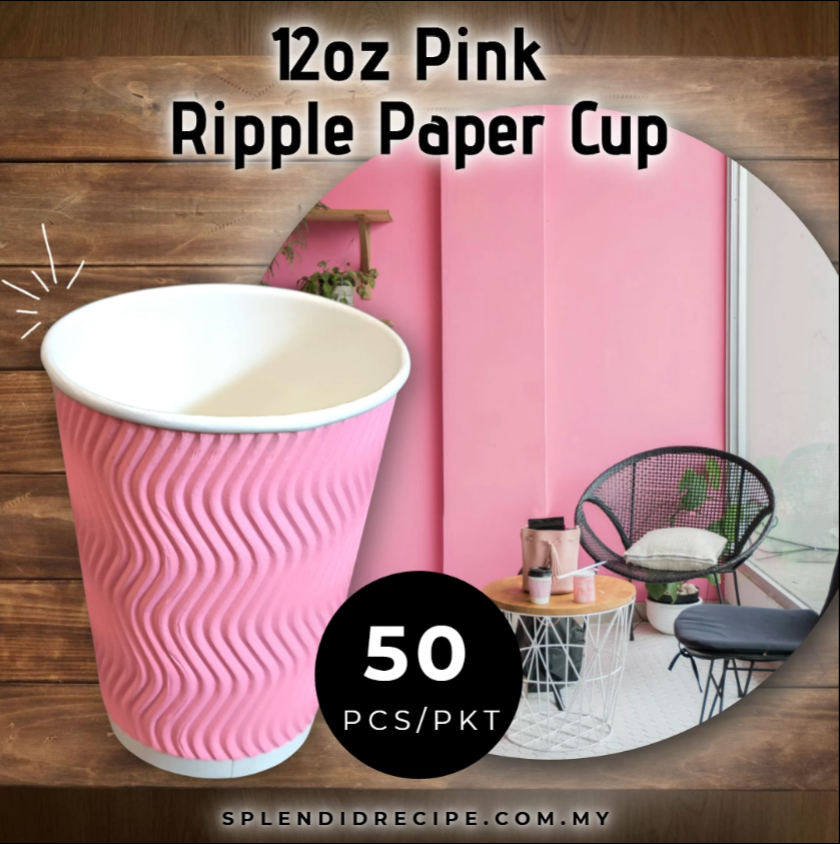 12oz Pink Ripple Paper Cup With Double Hole Ear Loop Lid (50 pcs)