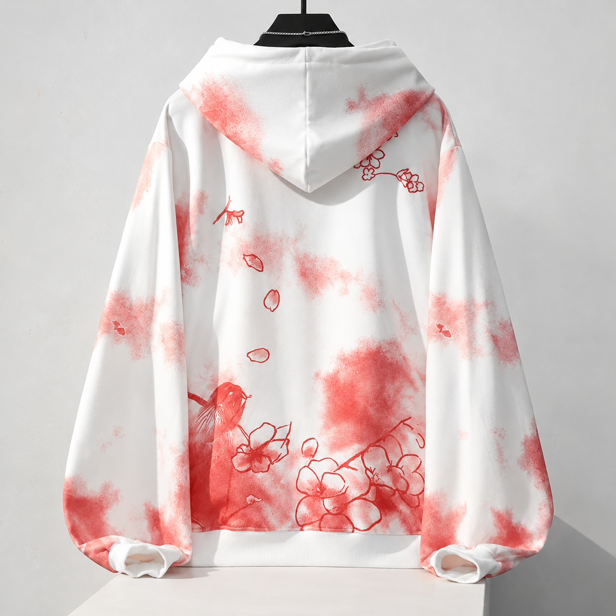 國潮漸變色櫻花刺繡連帽日系oversize帶帽衛衣