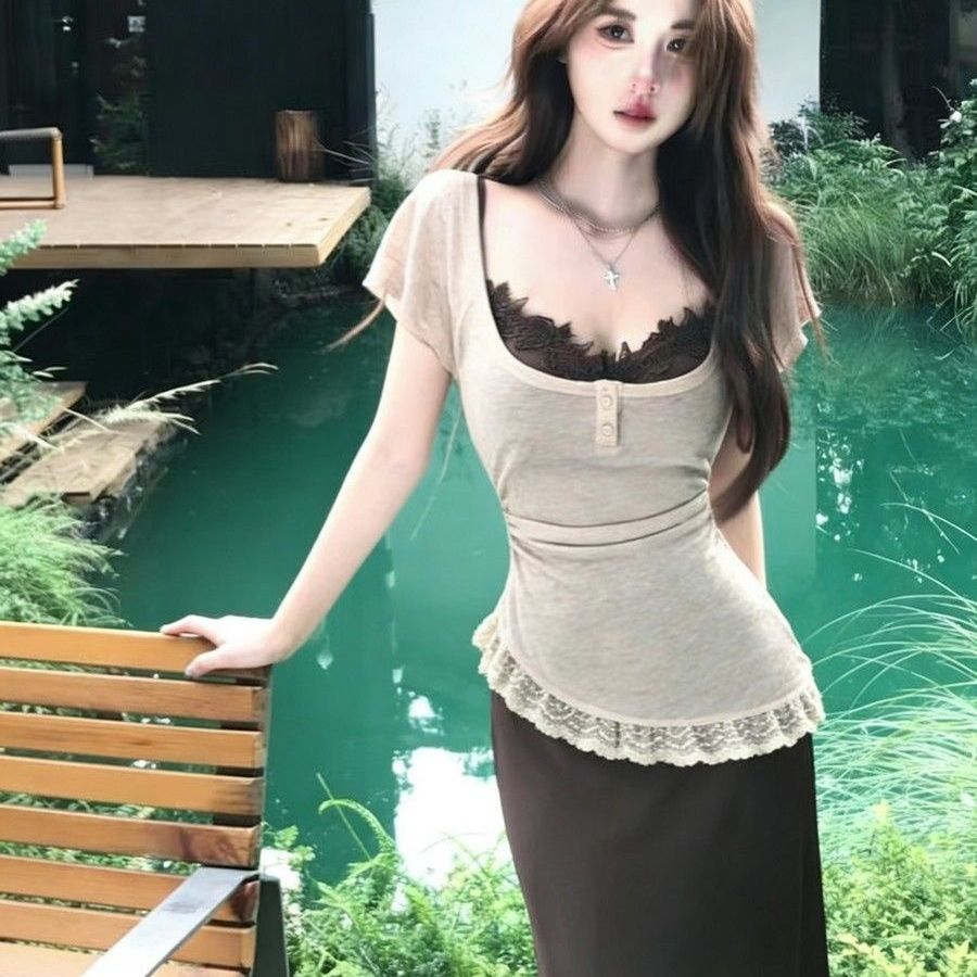 【單件/套裝】絕美巨好看掐腰顯瘦辣妹短袖冰絲罩衫+洋裝兩件套