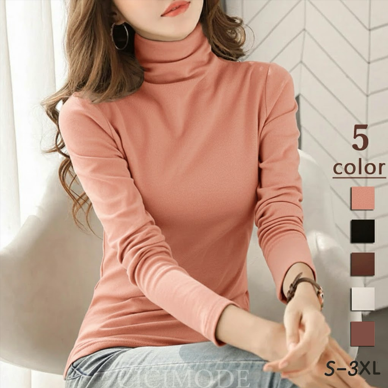 韓版百搭經典款修身素色高領內搭長袖-Cicimode