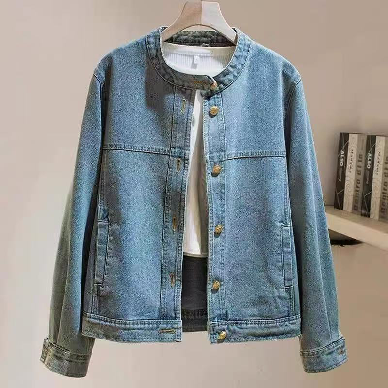 百搭寬鬆顯瘦立領高級感長袖牛仔外套-Cicimode