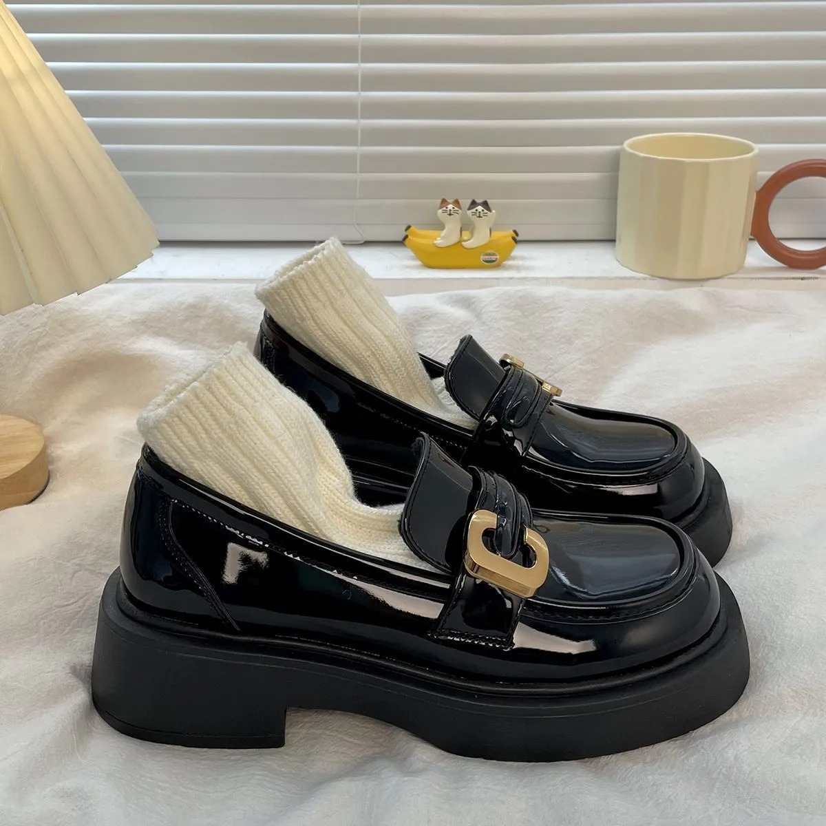 英倫風復古百搭厚底樂福鞋小皮鞋圓頭單鞋