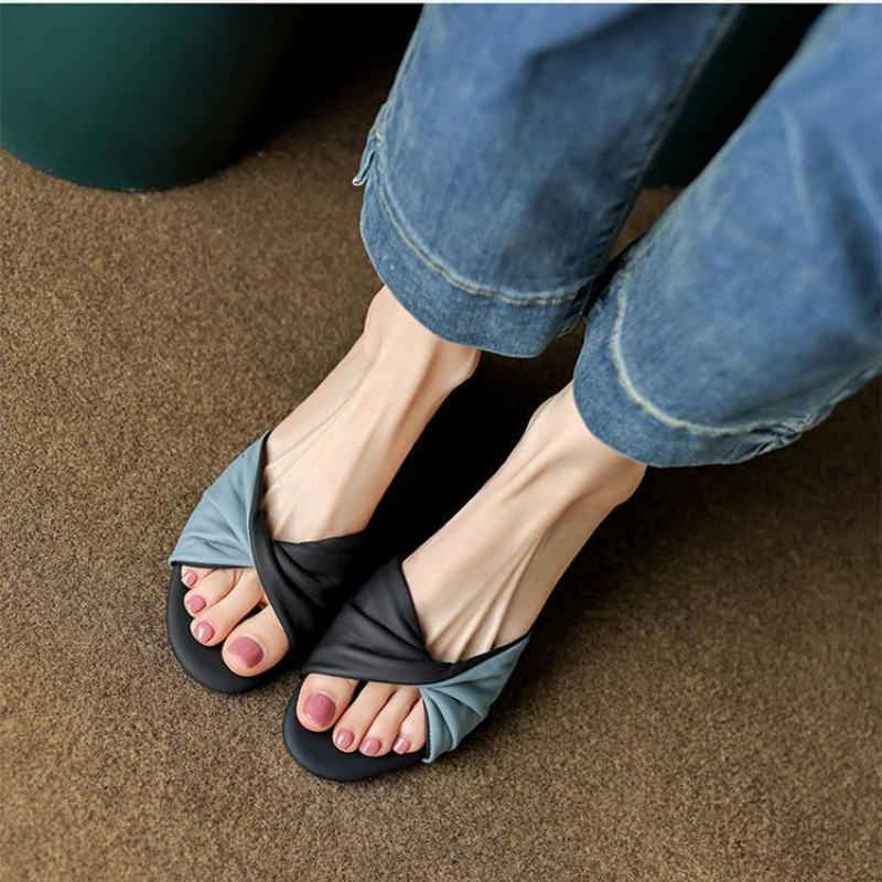 優雅復古舒適柔軟外穿時尚中跟涼拖鞋-Cicimode