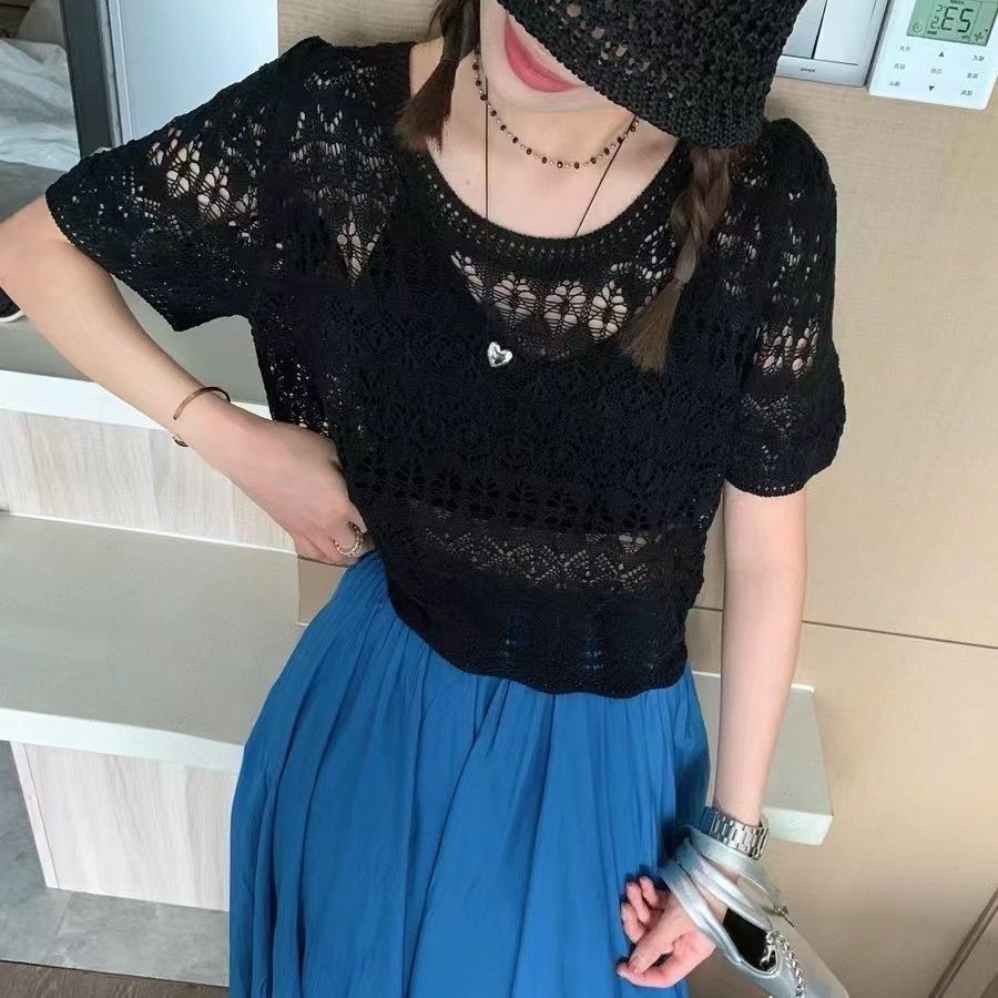 小香風鉤花鏤空清爽透氣設計感氣質百搭針織衫短袖