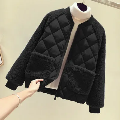 短款拼接棉服加厚寬鬆小棉襖外套夾克