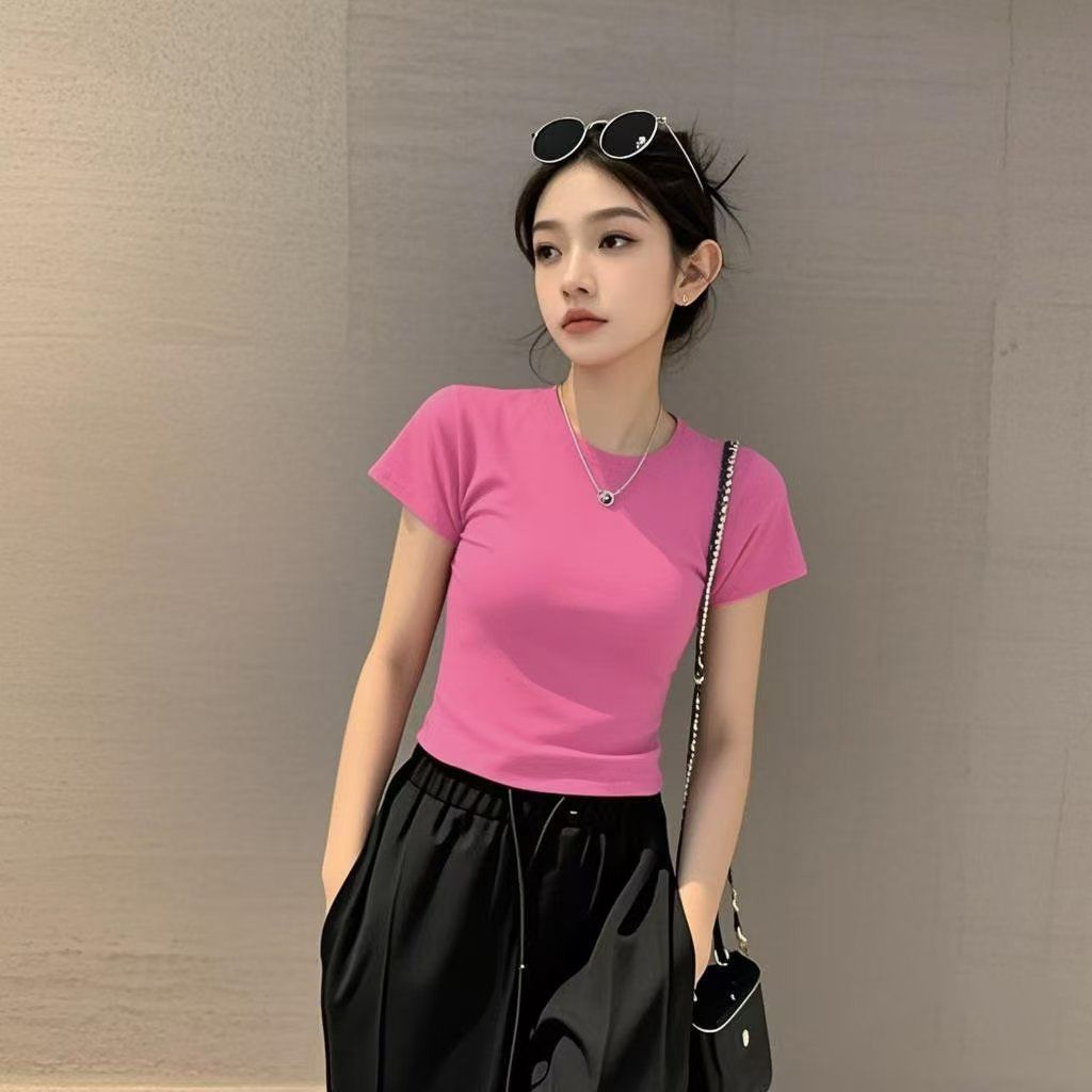 克萊因藍100%純棉氣質簡約休閒修身百搭t恤