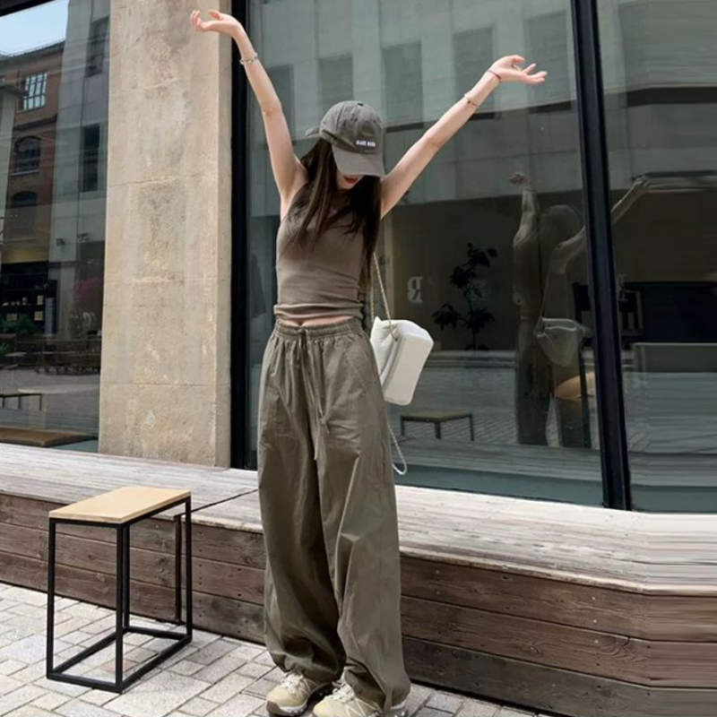 【單件/套裝】美式復古流行時尚背心+工裝休閑褲兩件套