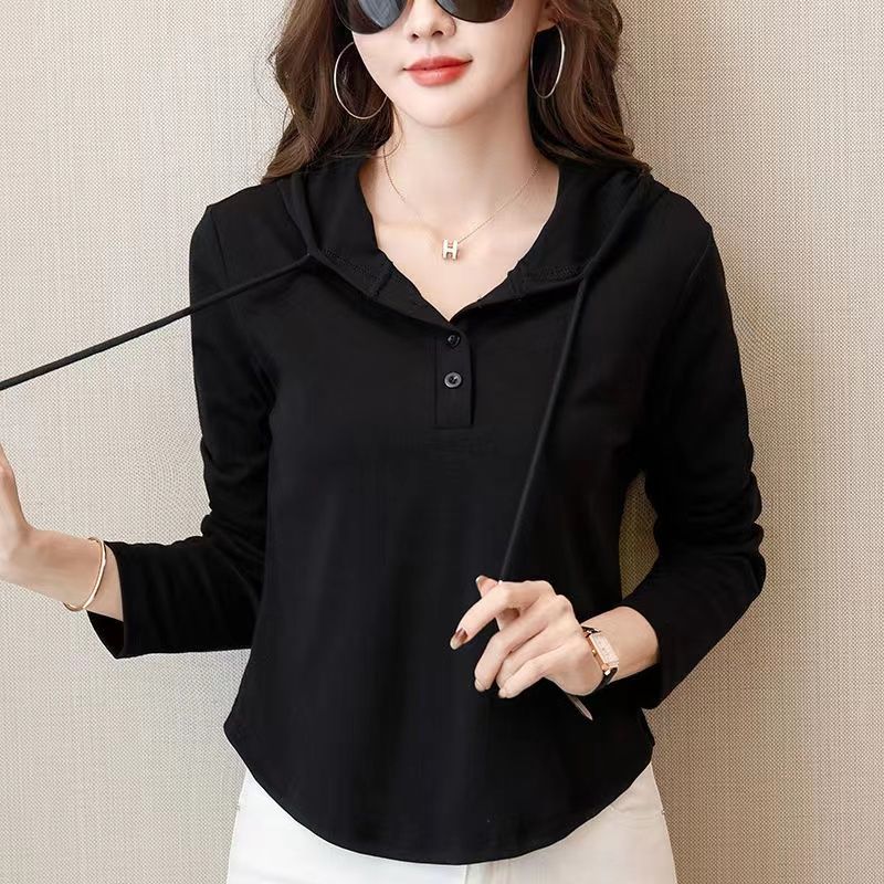 修身顯休閒短版素色長袖連帽衛衣-Cicimode