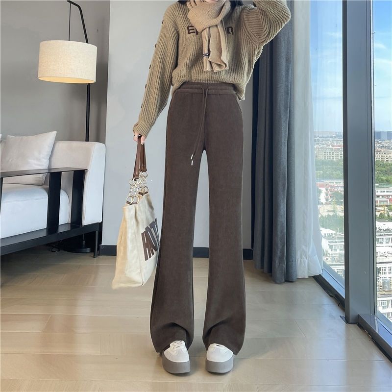 刷毛喇叭高腰垂感雪尼爾大碼寬鬆微喇褲-Cicimode