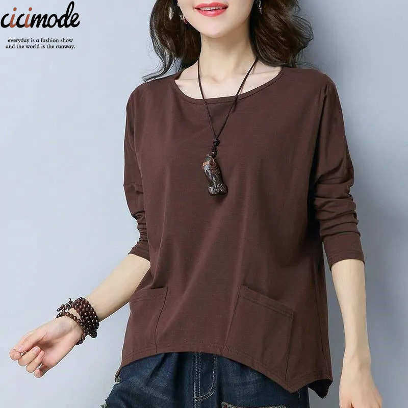 韓版休閒蝙蝠袖口袋長袖T恤-Cicimode