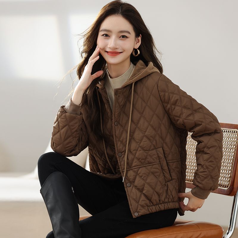 輕奢短版休閒時尚氣質連帽輕薄棉服外套-Cicimode