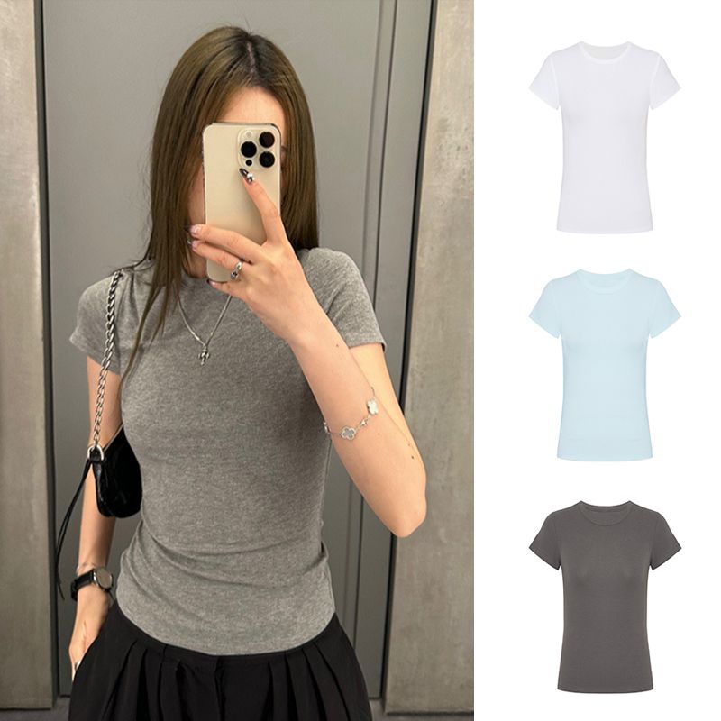 修身顯瘦圓領正肩百搭簡約短袖T恤