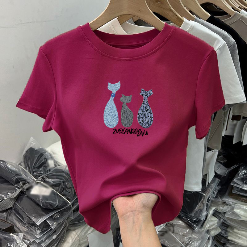 純棉印花修身時尚百搭圓領顯瘦正肩短袖T恤