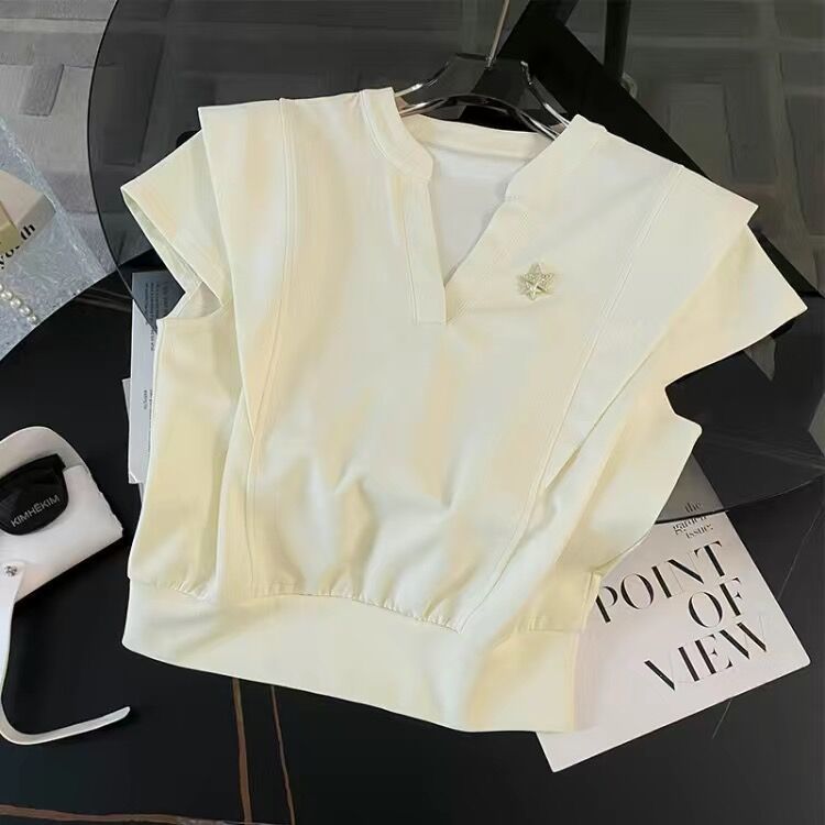 【單件/套裝】時尚顯瘦氣質設計感V領短袖+休閑短褲兩件套