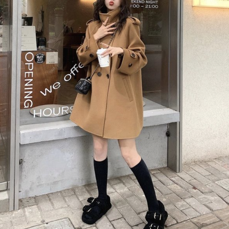 斗篷毛呢赫本風韓系加厚雙面羊絨外套