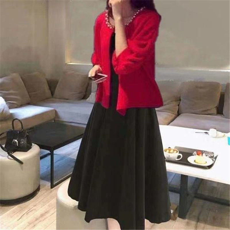 【單件/套裝】洋氣減齡半袖外套+A字連身裙兩件套裝