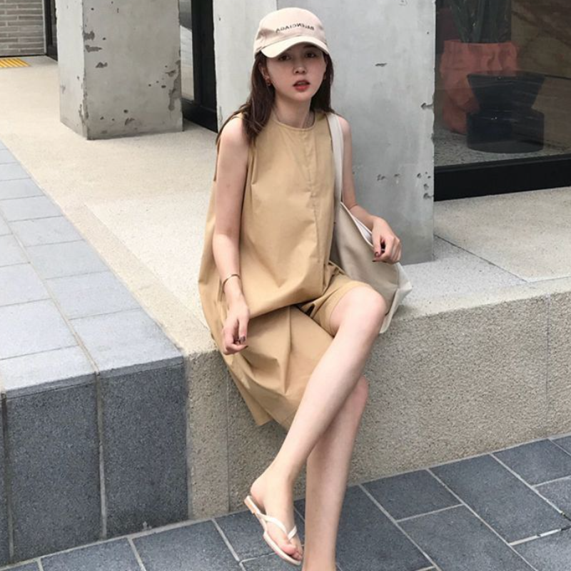 休閒時尚百搭涼感透氣闊腿連體褲/連身裙