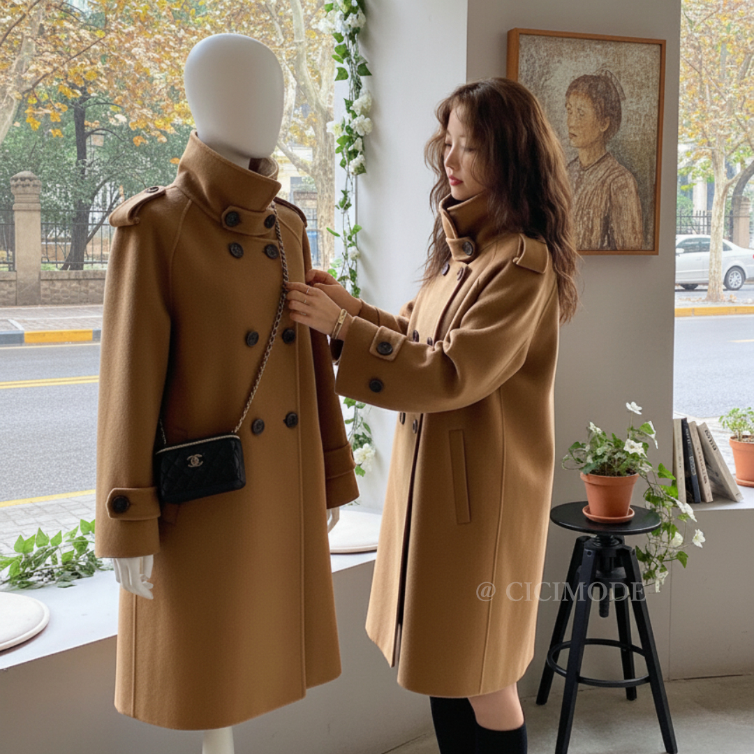 斗篷毛呢赫本風韓系加厚雙面羊絨外套