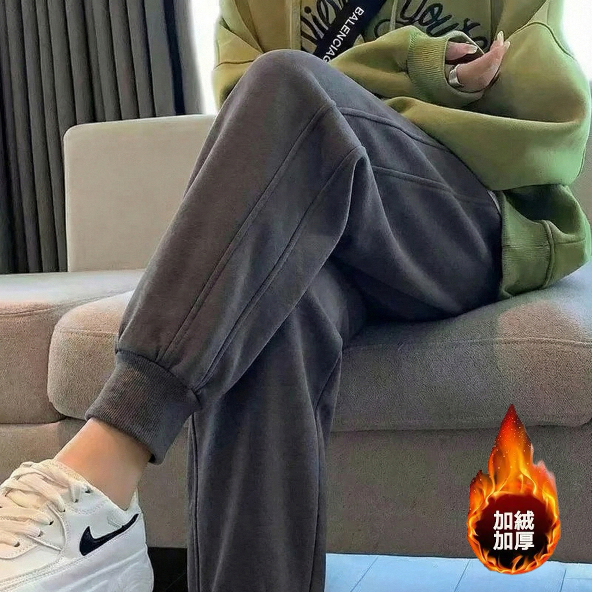 百搭休閒顯瘦運動風鬆緊腰棉質束腳褲裝-Cicimode