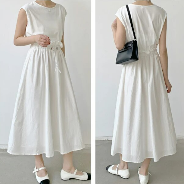 日韓寬鬆長版可收腰時尚拼接撞色洋裝