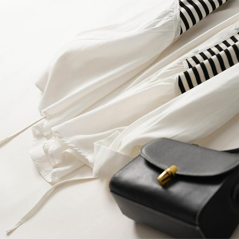 特大碼寬鬆POLO領針織拼接休閒中長版長袖襯衫