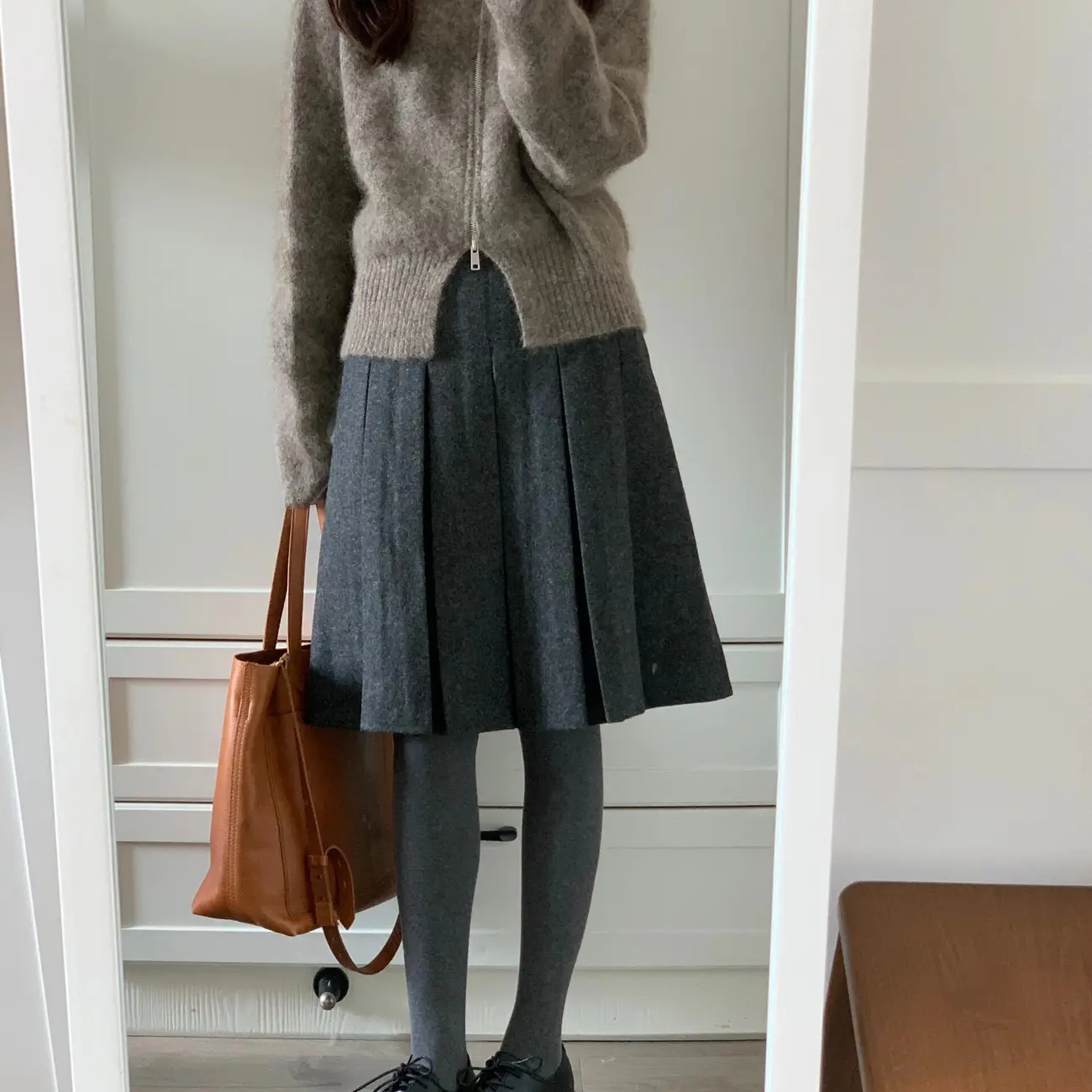 復古重工壓褶顯瘦高腰毛呢A字半身裙