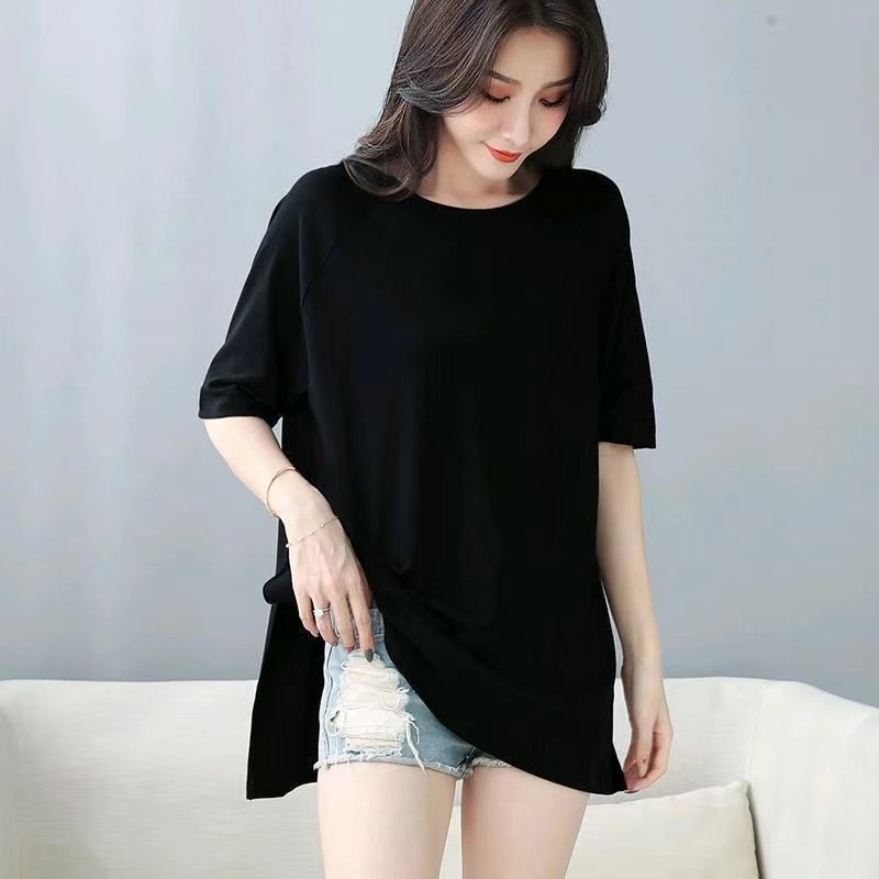 韓版寬鬆印花中長款兩邊開叉短袖T恤-Cicimode