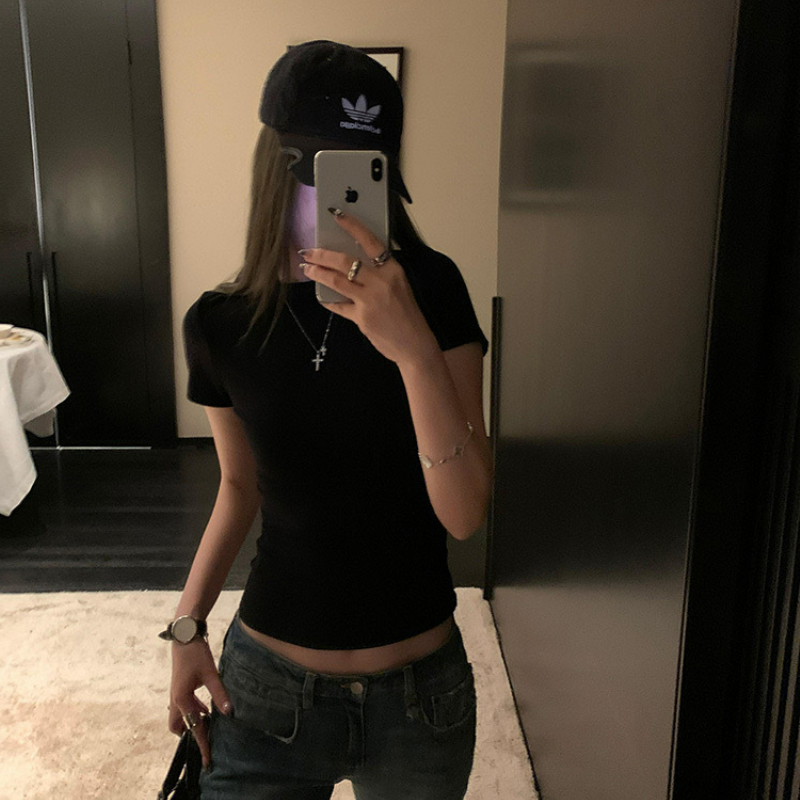 修身顯瘦圓領正肩百搭簡約短袖T恤