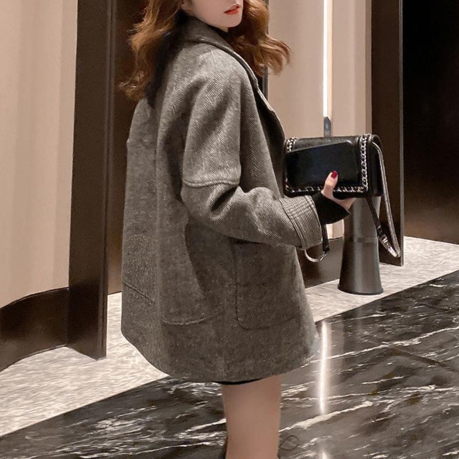 韓版寬鬆顯瘦英倫風休閒毛呢西裝開衫