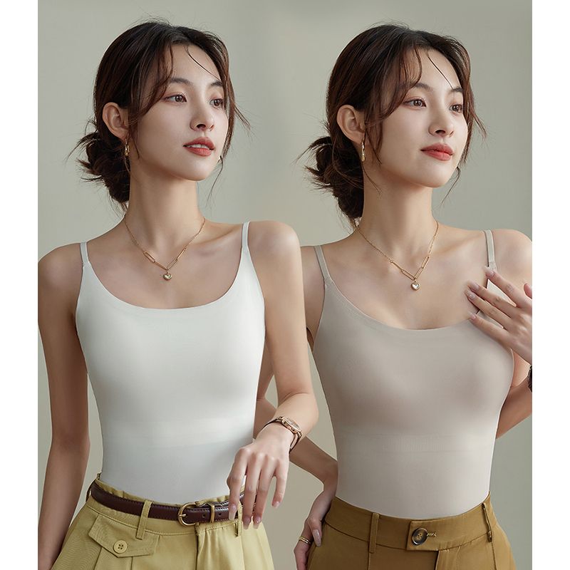 涼感薄款美背無痕打底外穿帶杯墊吊帶背心