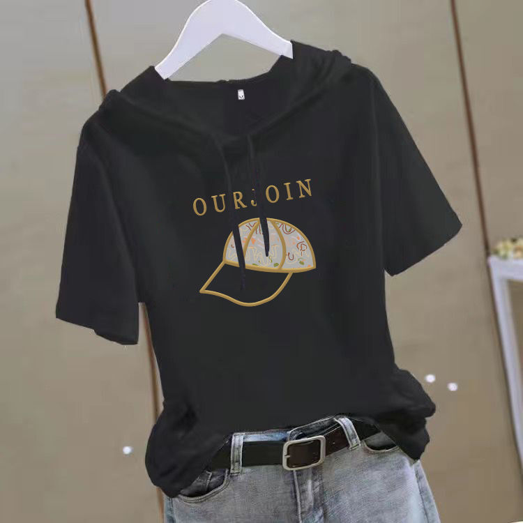 【多款印花可選】休閒顯瘦減齡時尚寬鬆連帽短袖T恤