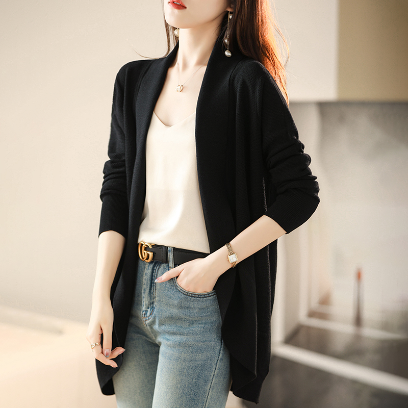 洋氣寬鬆中長款冰絲V領空調衫針織開衫