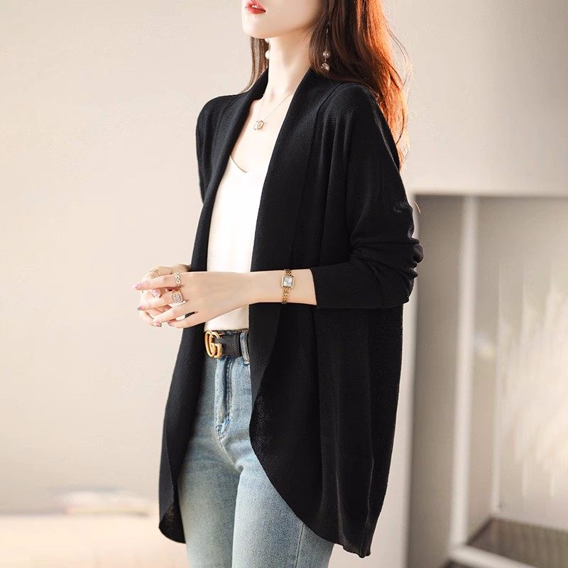 洋氣寬鬆中長款冰絲V領空調衫針織開衫