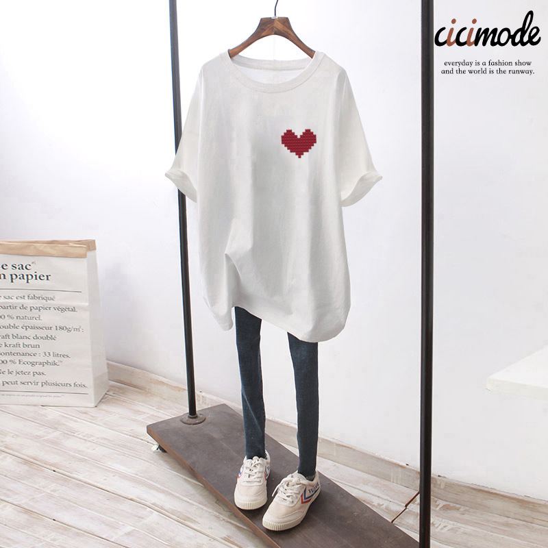 休閒百搭ins潮流印花寬鬆中長款短袖T恤