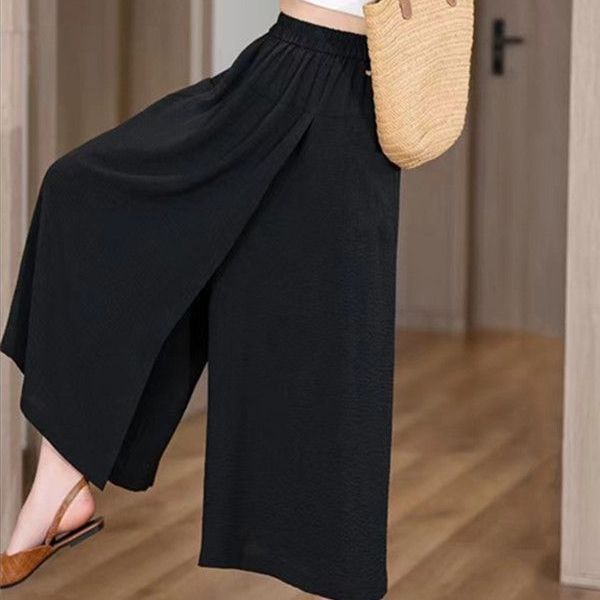 人氣款！慵懶風開叉休閒寬鬆高腰遮肉八分闊腿褲-Cicimode