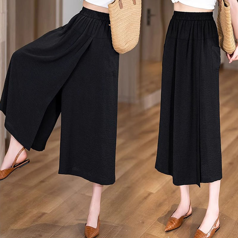 人氣款！慵懶風開叉休閒寬鬆高腰遮肉八分闊腿褲-Cicimode