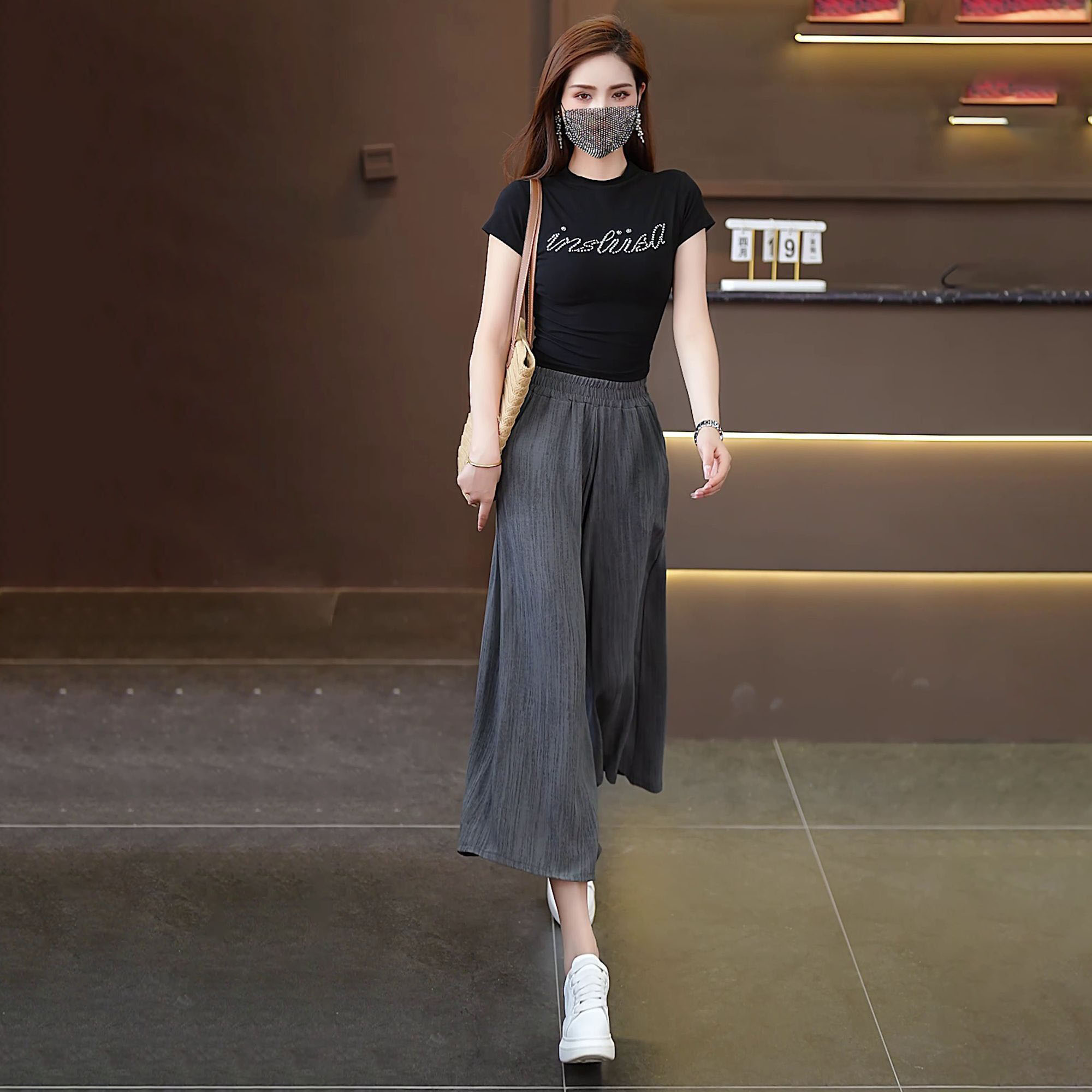 休闲裙裤裤薄款黑色高腰冰丝新款宽松显瘦垂感裤裙