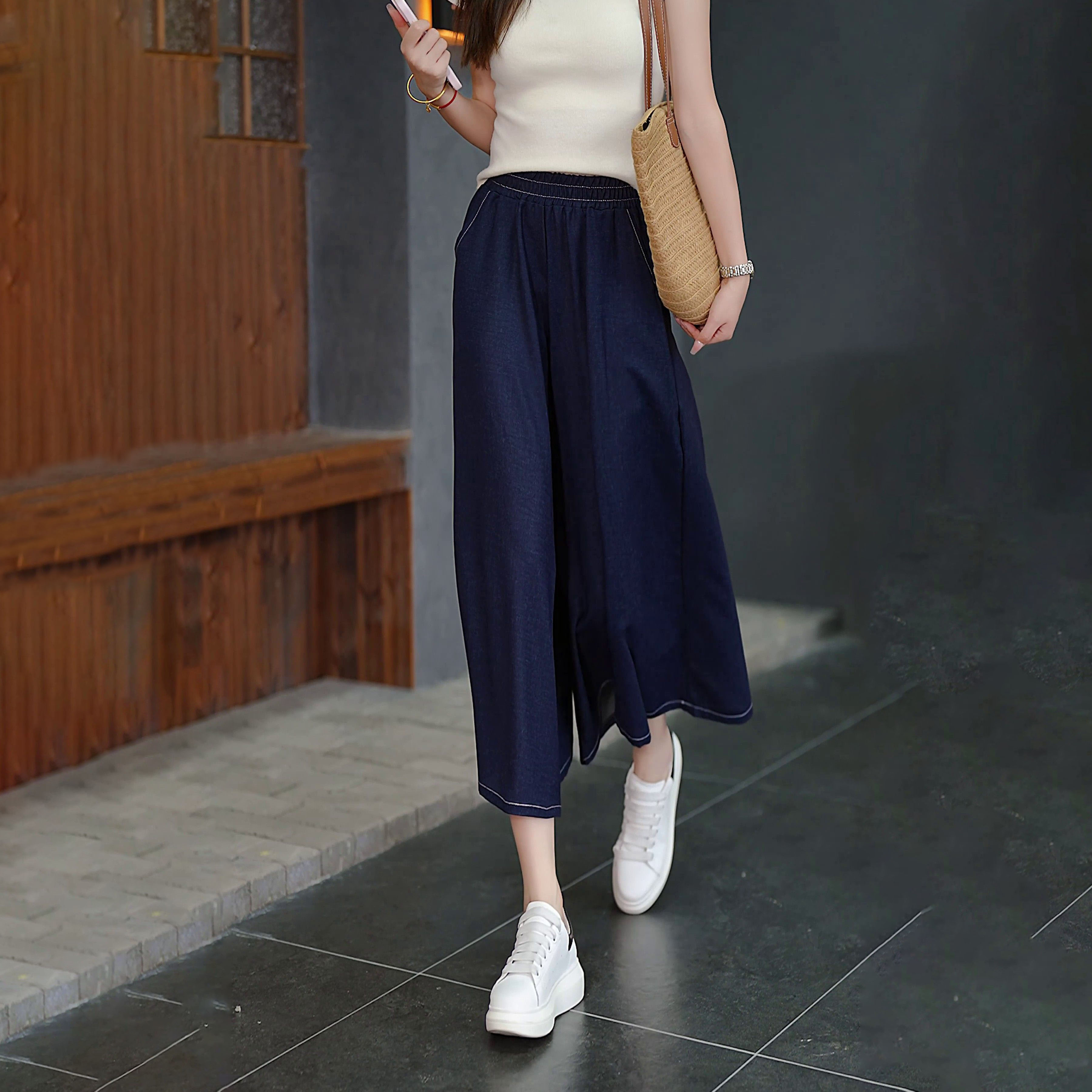 休闲裙裤裤薄款黑色高腰冰丝新款宽松显瘦垂感裤裙