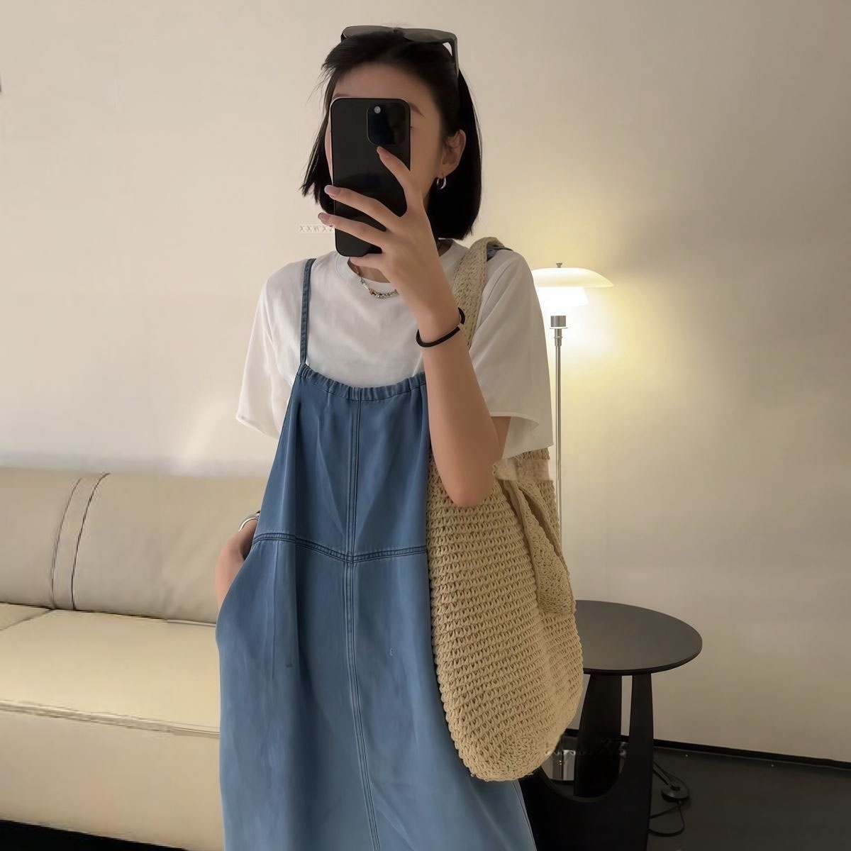 復古休閒百搭減齡寬鬆時尚直筒顯瘦背帶褲