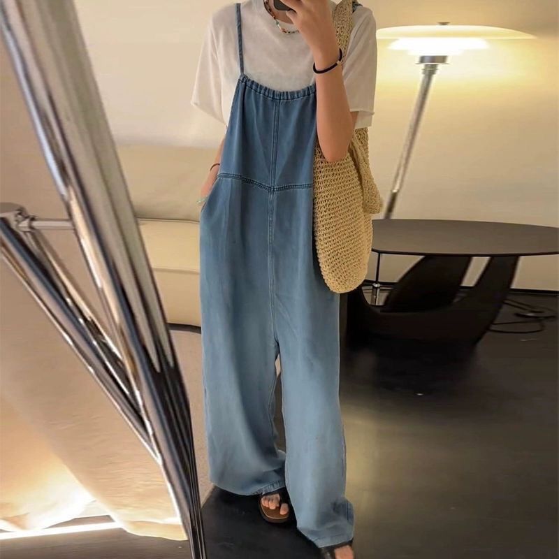 復古休閒百搭減齡寬鬆時尚直筒顯瘦背帶褲