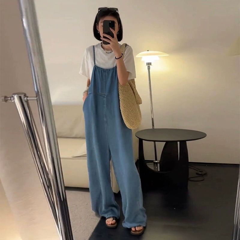 復古休閒百搭減齡寬鬆時尚直筒顯瘦背帶褲