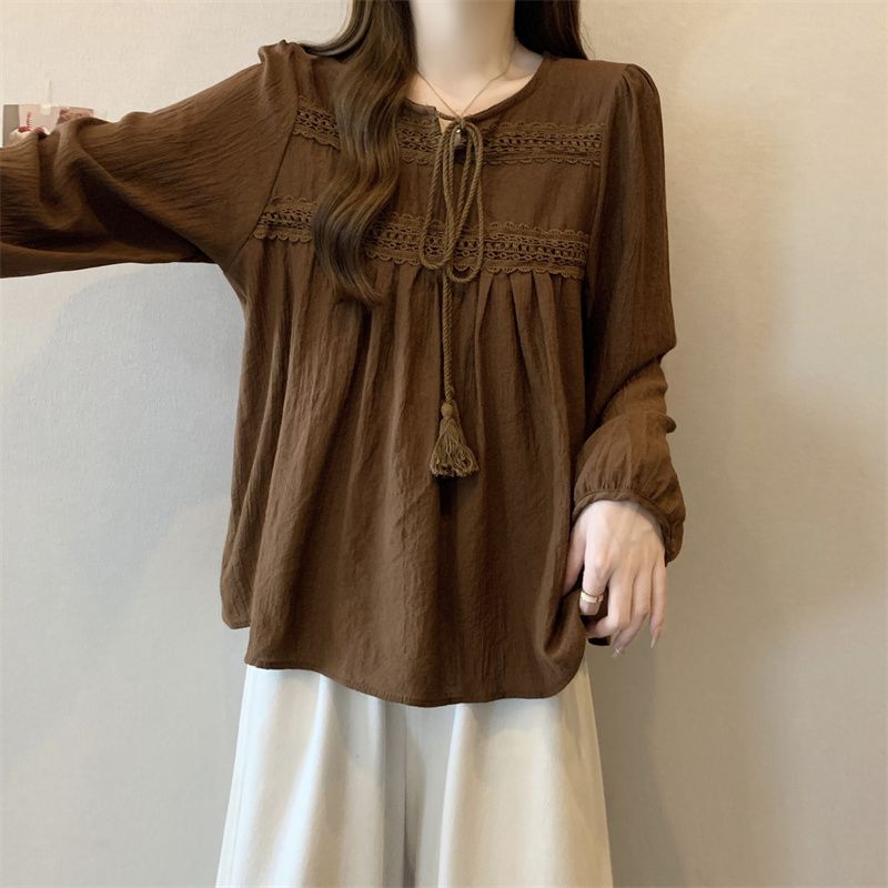 法式鏤空顯瘦復古高級感寬鬆蕾絲刺繡襯衫