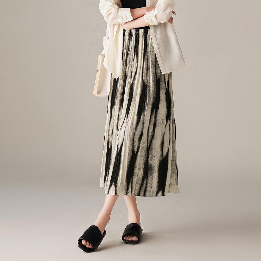 時尚高級感漸變暈染高腰中長裙鬆緊半身裙-Cicimode