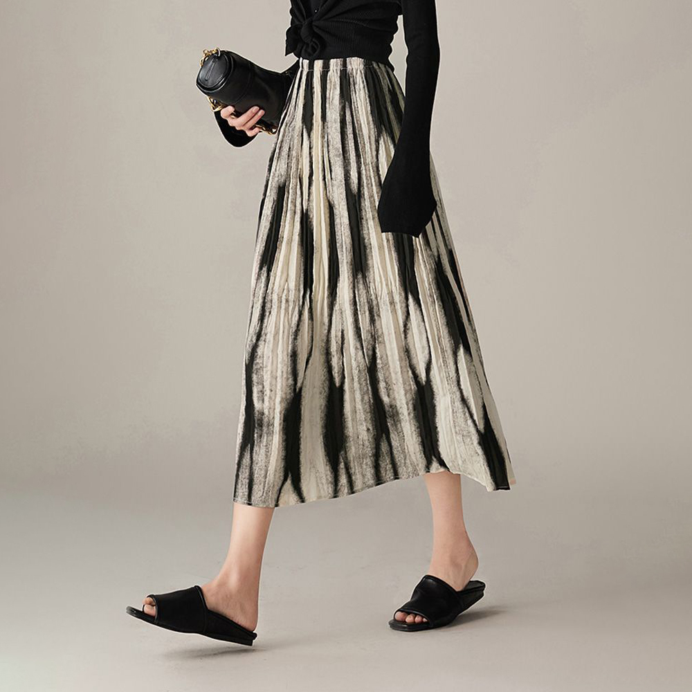 時尚高級感漸變暈染高腰中長裙鬆緊半身裙-Cicimode