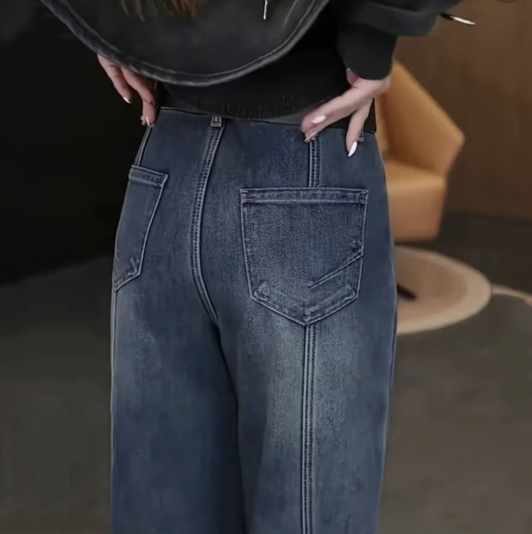 顯瘦復古高腰彎刀褲香蕉褲闊腿寬鬆牛仔褲-Cicimode