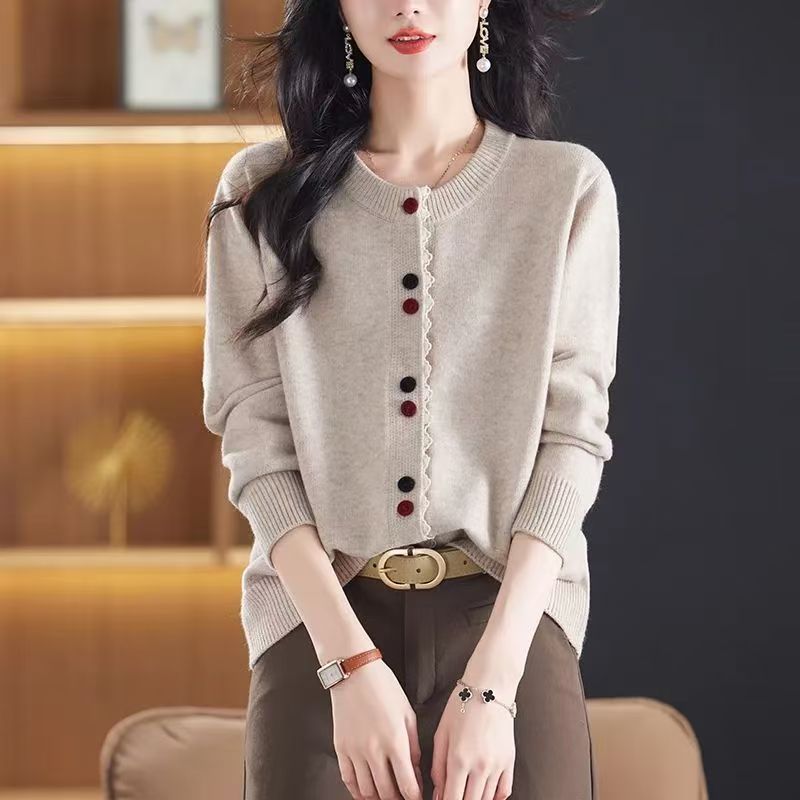 高級感短款寬松洋氣圓領毛衣外套針織開衫