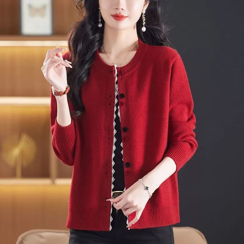 高級感短款寬松洋氣圓領毛衣外套針織開衫