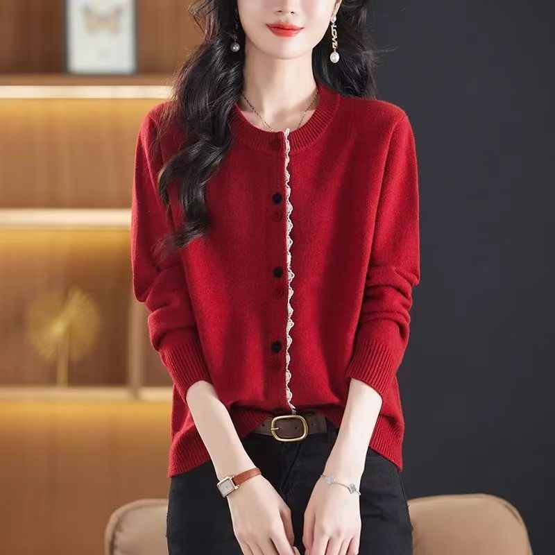 高級感短款寬松洋氣圓領毛衣外套針織開衫